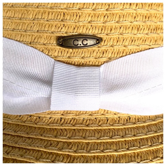 NWT C.C Straw Floppy Brim Sun Hat with lettering - Picture 3 of 9